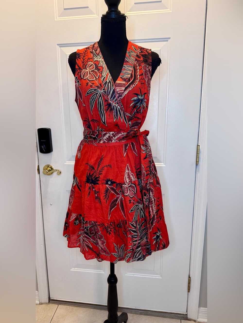 Banana Republic Red Tropical Print Wrap Dress